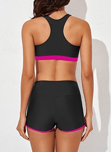 Aleumdr 3 Piece Womens Tankini Swimsuits with Shorts Athletic Bathing Suits Tank Tops with Bra and Boyshorts Rose 20 Plus - Image 4