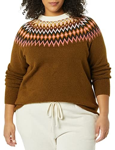Amazon Essentials Crewneck Sweater for Women, Soft-Touch, Medium Brown Fair Isle Pattern, Small - Image 3