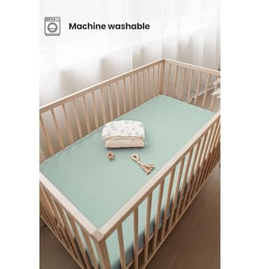 Konssy Muslin Crib Sheets for Boys, Soft Cotton Neutral Baby Sheets for Standard Crib Mattress 2 Pack, 52"x28" (Leaf,Green) - Image 4