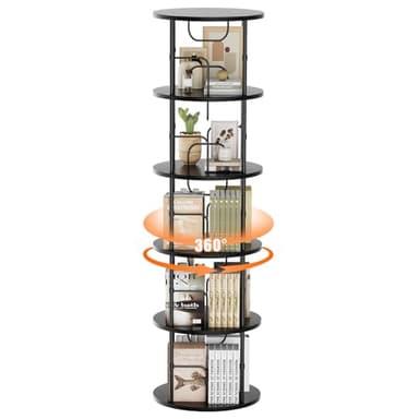 ALLSTAND 5 Tier Rotating Bookshelf, 360 ° Display Stackable Spinning Bookshelf Tower, Corner Bookshelf Tall Floor Standing Swivel Bookcase Narrow Storage Organizer for Bedroom, Living Room, Black - Image 8