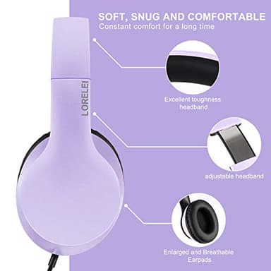 Lorelei X6 Over-Ear Headphones with Microphone, Purple-Black Lightweight Foldable & Portable Stereo Bass, Wired for Smartphone & Tablet, MP3 (1.45M No-Tangle) - Image 3