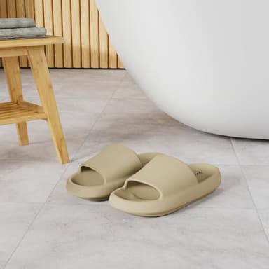Joomra Womens Shower Pillow Slippers Thick Sole Platform Non Slip House Bathroom Slides Recovery Cushioned Size Soft Indoor Bath Female Sandals Khaki 35-36 - Image 2