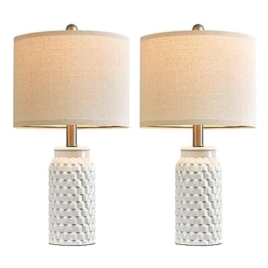 USumkky 20.5" White Modern Ceramic Bedside Lamp Set of 2 for Bedroom Decor Farmhouse Table Lamp for Living Room Office Dorm - Image 8