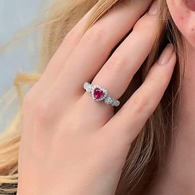 Gem Stone King 6MM Heart Shape Engagement Ring For Women | 925 Sterling Silver | Gemstone Birthstone | Wedding Engagement Anniversary Promise Ring | Available In Size 5, 6, 7, 8, 9 - Image 4
