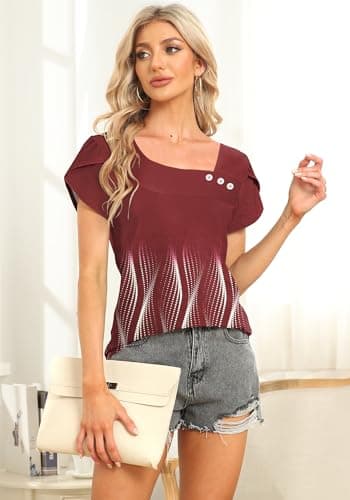 Women's Summer Cute Petal Sleeve Square Neck Tops Loose Fit Floral Print Tees 2025 Trendy Blouse - Image 2