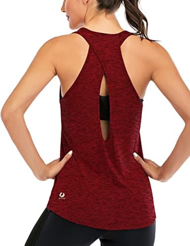 ICTIVE Womens Cross Backless Workout Tops for Women Racerback Open Back Shirts Athletic Sleeveless Clothes Burgundy M - Image 1