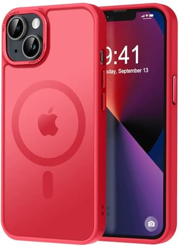 Thomo Strong Magnetic for iPhone 13 Case & iPhone 14 Case [Compatible with Magsafe] Translucent Matte Slim Shockproof Women Girl Anti-Fingerprint Protective Case for iPhone 14/13 6.1", Red - Image 1