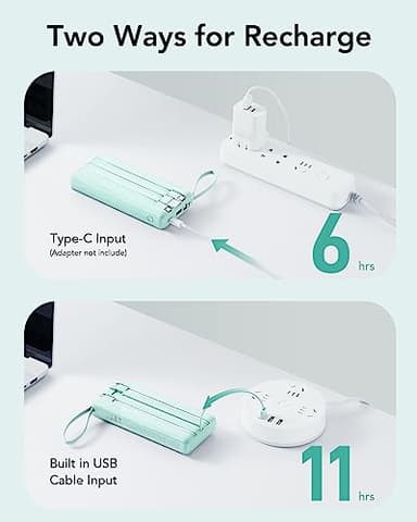 VRURC Portable Charger 20000mAh, Built-in Cables Fast Charging Power Bank, PD QC 3.0 Travel Essentials Battery Pack, 4 Output & 2 Input Phone Charger for iPhone16 15 14 13 X, Samsung, Android-Green - Image 6