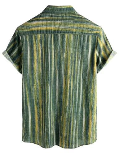 VATPAVE Mens Casual Short Sleeve Button Down Shirts Regular Fit Hawaiian Summer Shirt Medium Green Yellow - Image 2