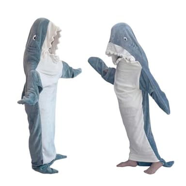 Halloween Costumes Shark Blanket Hoodie Onesie for Adult Super Soft Cozy Flanne Wearable Shark Blanket Shark Cosplay for 69-77 Inch Height (Blue Shark, X-Large) - Image 1