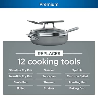 Ninja Foodi NeverStick 4 Quart Pan with Lid, Strainer, & Spatula, Oven Safe, Sea Salt Grey - Image 2