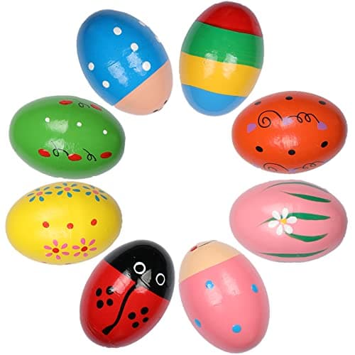 LHYCS 8PCS Wooden Percussion Eggs, Colorful Musical Easter Maracas Egg Shakers - Image 1