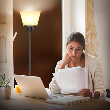 LED Floor Lamp Tall Standing Lamp, Black Modern Torchiere Floor Lamps for Bedroom Living Room Office, Bright Floor Lamp with White Plastic Shade, Bulb Not Included - Image 5