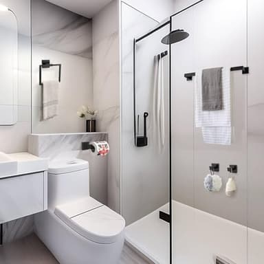 5 Pieces Bathroom Hardware Accessories Set Black Towel Bar Set Towel Holder Racks Set for Bathroom,SUS304 Stainless Steel,Wall Mounted 23.6-Inch - Image 2