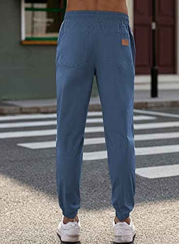 JMIERR Men's Casual Joggers Pants - Cotton Drawstring Chino Yoga Pants Hiking Outdoor Twill Track Jogging Sweatpants Travel Pants with Pockets for Men, 4XL, C Sky Blue - Image 8
