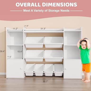Xilingol Kids Toy Storage Organizer W/8 Removable Toy Bins, 4-Tier Toy Organizers W/6 Storage Cubbies, Kid Bookshelf and Toy Storage for Playroom, Bedroom, Kids Room, Classroom - Image 4
