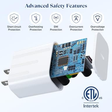 20W USB C Fast Charger Compatible with iPhone 16/16 Plus/ 16 Pro Max/ 15/ iPad Pro, 2Pack PD USB C Charger Block with 6FT Type C to C Cable - Image 4