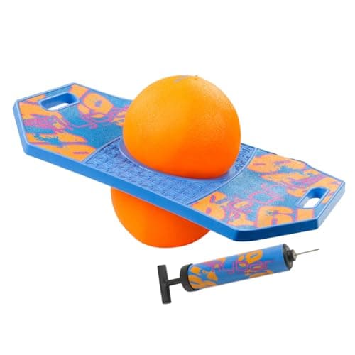 Flybar Pogo Trick Ball for Kids, Trick Bounce Board for Boys and Girls Ages 6+, Up to 160 lbs, Includes Pump, Easy to Carry Handle, Durable Plastic Deck Indoor, Outdoor Toy Pogo Jumper (Blue Dawn 2) - Image 1