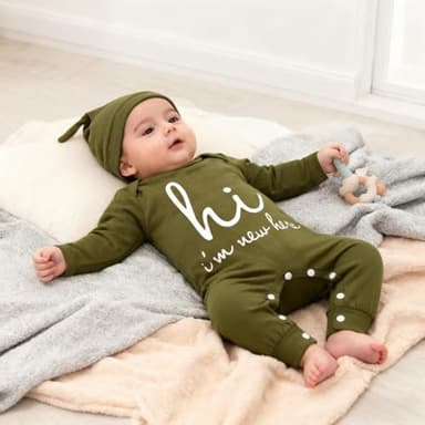 GRNSHTS Newborn Baby Boy Romper Coming Home Outfits Letter Print Bodysuit Jumpsuit+Hat+Gloves 3PCS Clothes Set (Army Green, Newborn) - Image 7