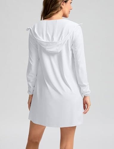 Women's UPF 50+ Swim Cover Up Sun Protection Hoodie Long Jacket SPF Lightweight Beach Cover Ups for Women(White,M) - Image 3