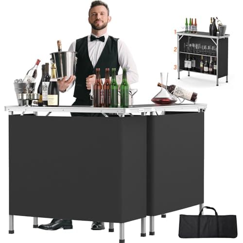 VINGLI 39" Portable Bar Table, 3-Tier Shelves, Mobile Bar Table for Events, Party, Camping, Picnic, Tradeshow, Indoor with Black Skirt(1 Pack) (2, 39") - Image 1