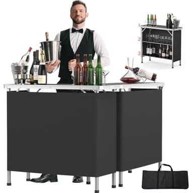 VINGLI 39" Portable Bar Table, 3-Tier Shelves, Mobile Bar Table for Events, Party, Camping, Picnic, Tradeshow, Indoor with Black Skirt(1 Pack) (2, 39") - Image 1
