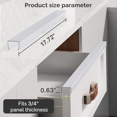 Snugly Fit 18" Length Cabinet Door Protector, Flexible Slip-On Plastic Edge Guard, Thin Transparent Edge Protectors to Prevent Wear, Chipping, Discoloration, Cabinet Bumpers, 3/4" Thick, 10 PCS - Image 2