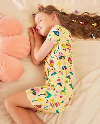 babee Reshinee Bamboo Viscose Toddler Girls Kids Short Sleeve Pajamas 3-4T Years Pink Mushroom Summer Cool Soft 2pcs Set Pjs Pyjamas Jammies - Image 5