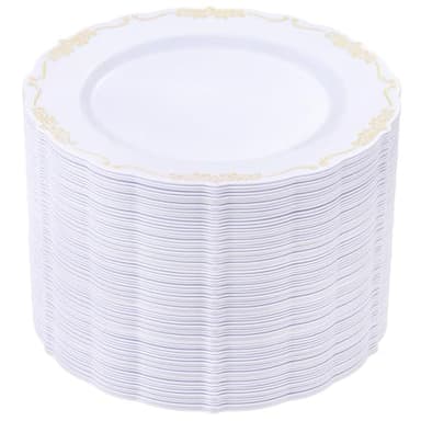 DaYammi 60PCS White and Gold Plastic Plates, Thanksgiving Plates Disposable Heavy Duty Disposable Platos Premium 10inch White Dinner Platos Hard Plastic Plate for Party Wedding Bridal Shower - Image 1