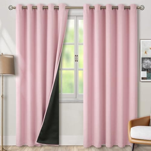BGment Baby Pink 100% Blackout Curtains for Nursery Bedroom 84 Inch Length 2 Panels, Thermal Insulated Full Light Blocking Grommet Noise Cancelling Window Curtains for Girls Room, 60 Inch Wide Each - Image 1