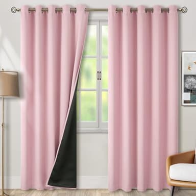 BGment Baby Pink 100% Blackout Curtains for Nursery Bedroom 84 Inch Length 2 Panels, Thermal Insulated Full Light Blocking Grommet Noise Cancelling Window Curtains for Girls Room, 60 Inch Wide Each - Image 1