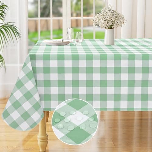 misaya Square Waterproof Vinyl Table Cloth, Buffalo Flannel Backed Tablecloth, Wipeable Plastic Table Cover for Dinner, Kitchen, Outdoor (54" x 54", Sage Green and White) - Image 1