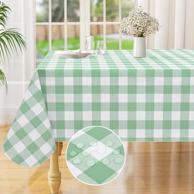 misaya Square Waterproof Vinyl Table Cloth, Buffalo Flannel Backed Tablecloth, Wipeable Plastic Table Cover for Dinner, Kitchen, Outdoor (54" x 54", Sage Green and White) - Image 1