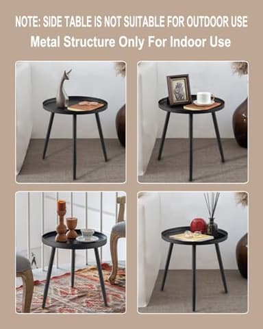 AOJEZOR Side Table: End Table for Indoor Use - Small Side Tables for Small Spaces All Matte Black with 3 Legged - Image 3