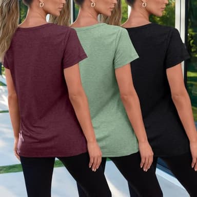 SUNBS Womens Summer Tops Short Sleeve T-Shirts Fashion 3 Pack Basic Tees Comfy Clothes Workout Casual Vacation Outfits 2025 RedGreenBlack XL - Image 4