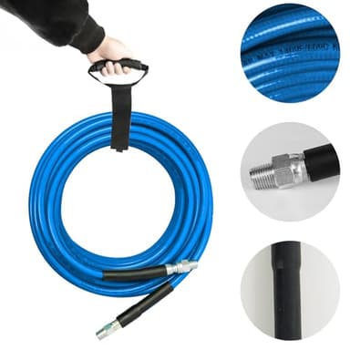 Xiny Tool Sewer Jetter Kit for Pressure Washer 50FT, 4000 PSI Drain Cleaner Hose 1/4 Inch NPT, Corner Rotating and Button Hose Sewer Jetting Nozzle Pearl Corsage Pin Tape Handle Strap Spanner, Blue - Image 5