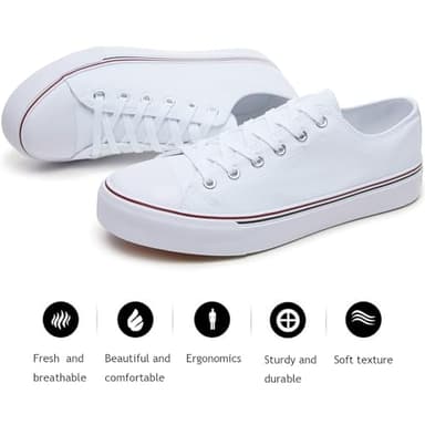 FRACORA Womens White Black Canvas Sneakers Low Top Canvas Shoes for Women Tennis Shoes(White,US11) - Image 2