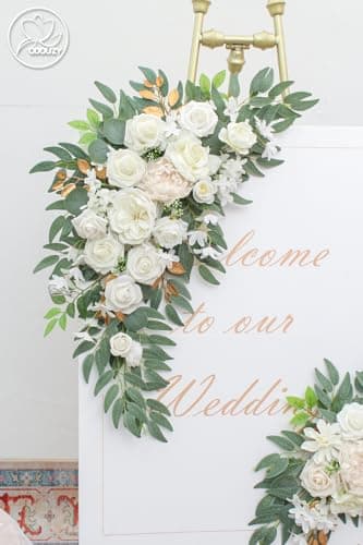 Odouzy Pack of 2 Wedding Arch Decorations Artificial Hanging Flowers Floral Swag for Wedding Welcome Sign Backdrop Balloon Arch Home Party Bridal Ceremony Reusable(White) - Image 4