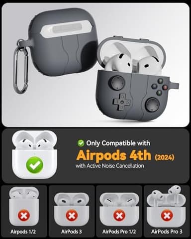Game Case for AirPods 4 Cover,Classic Cool Funny Shock-Proof Protective Silicone Air Pod 4 Case with Cleaning Kit and Keychain Accessories for Apple Airpods 4th Generation for Men Boy-Black - Image 4
