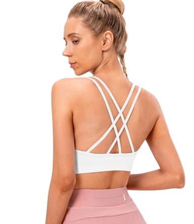 VEQKING Women's Cross Back Sports Bra Padded Strappy Medium Support Yoga Bra for Workout Fitness 3 Pack - Image 2