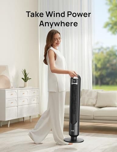 Dreo Tower Fan for Bedroom, 90° Oscillating Standing Fans for Room with 4 Speeds, 3 Modes, 28dB Quiet for Sleep, 25ft/s Velocity, 8H Timer, Remote, Living Room, Office, Home, Black, TF117 - Image 8