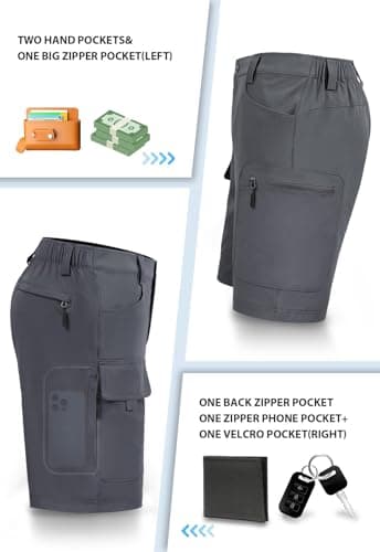 Hiauspor Men's Hiking Cargo Shorts 9"/10" Quick Dry Lightweight Waterproof for Golf Tactical Fishing Casual with 6 Pockets (Dark Grey, 34) - Image 3