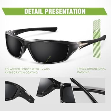 3 Pack Polarized Sports Sunglasses for Men, Mens Sunglasses Wrap Around UV Protection for Cycling Fishing Driving - Image 5