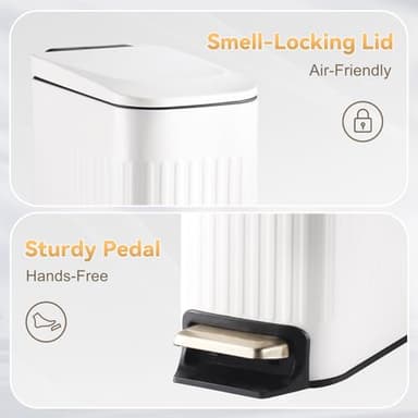 SYNCVIBE Slim Bathroom Trash Can with Lid Soft Close, Stainless Steel Garbage Can Step Trash Bin with Removable Inner Bucket for Bedroom, Office, Kitchen (Matt White, 1.8 Gallons) - Image 6