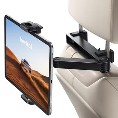 Lamicall Car Headrest Tablet Holder - [Lockable] [3 in 1 Extension Arm] Upgrade Tablet Mount for Car Backseat, Road Trip Essentials for Kids, for iPad Pro, Air, Mini, Galaxy, Fire HD, 4.7-13" Tablets - Image 1