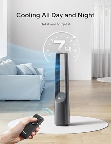 PELONIS 40" Bladeless Tower Fan with Powerful Airflow, Ultra-Quiet DC Motor (22 dB), 6 Speeds, 4 Modes, Remote Control, 7-Hour Timer, 90° Oscillation, Safe Design for Bedroom, Home, Office - Image 9