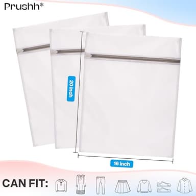 Prushh 3Pc Spacious Durable Mesh Laundry Bags (16x20 Inches) Protects Delicates, Fine Mesh for Uniform Wash & Dry, Auto-Lock Zipper, Washer-Friendly, For Home, Dorm or Storage, Fits Socks to Sweaters - Image 2