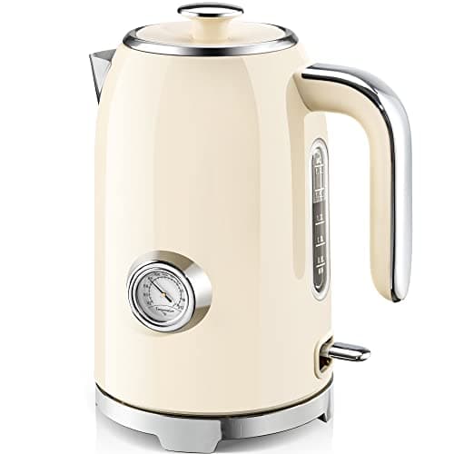 SUSTEAS Electric Kettle - 57oz Hot Tea Kettle Water Boiler with Thermometer, 1500W Fast Heating Stainless Steel Tea Pot, Cordless with LED Indicator, Auto Shut-Off & Boil Dry Protection, Beige - Image 1