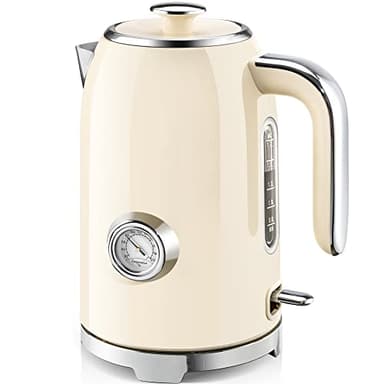 SUSTEAS Electric Kettle - 57oz Hot Tea Kettle Water Boiler with Thermometer, 1500W Fast Heating Stainless Steel Tea Pot, Cordless with LED Indicator, Auto Shut-Off & Boil Dry Protection, Beige - Image 1
