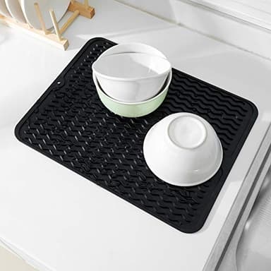 MicoYang Silicone Dish Drying Mat for Multiple Usage,Easy clean,Eco-friendly,Heat-resistant Silicone Mat for Kitchen Counter or Sink,Refrigerator or drawer liner Black L 16 inches x 12 inches - Image 7